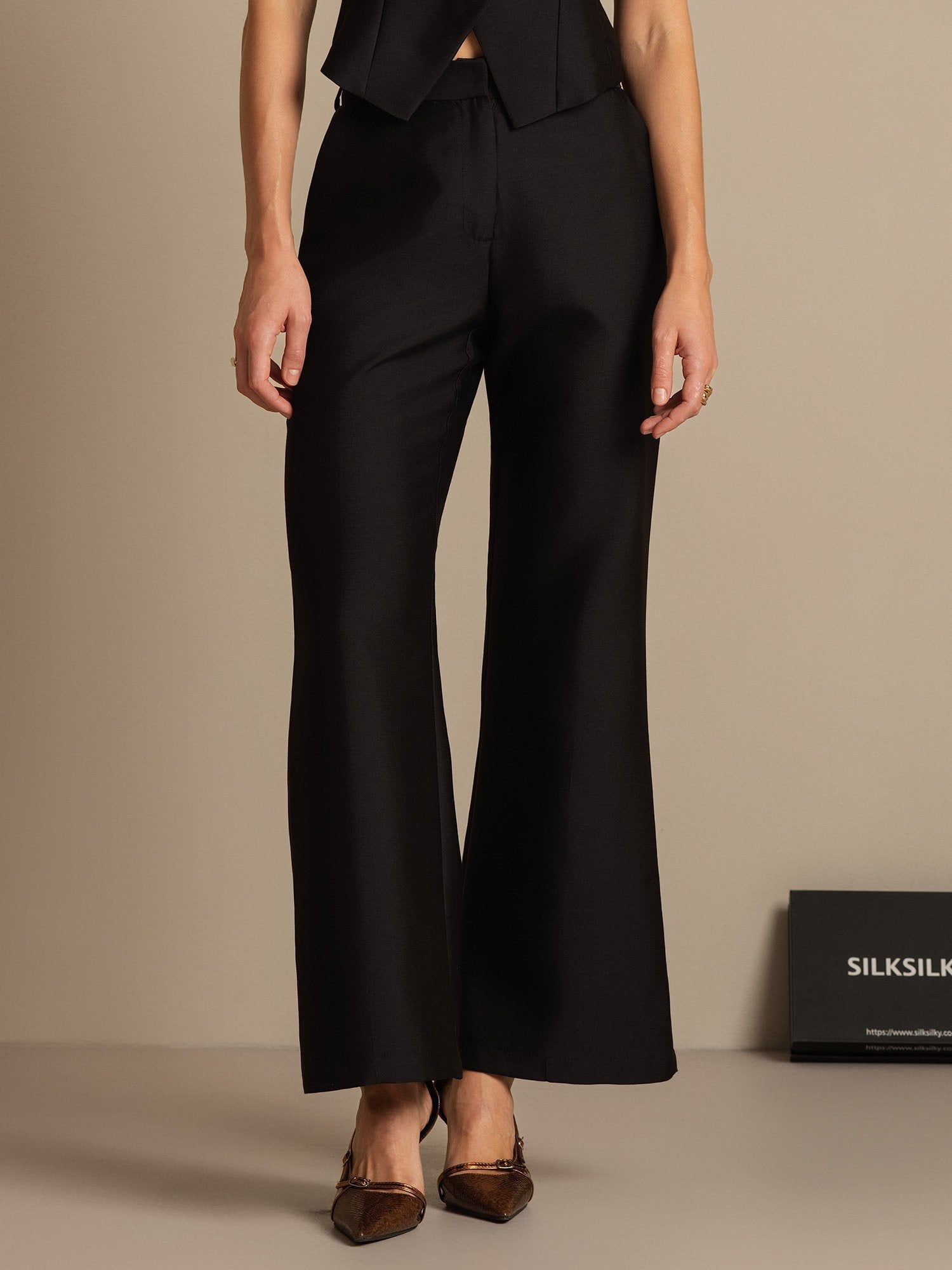 [Musta] SilkSilky-FI 32Momme Silk-Wool Blend Womens Pants 003,