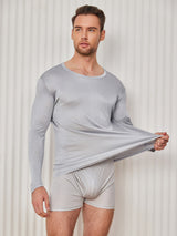 [Vaalean Harmaa] SilkSilky-FI Long Sleeve Round Neck Miesten T-paita 003