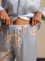[Vaaleansininen] SilkSilky-FI Long Sleeve Notkokaulus Naisten Pyjamat 007