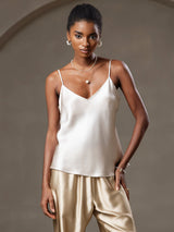 [Beige] SilkSilky-FI Spagettihihna V Neck Camisole Top 001
