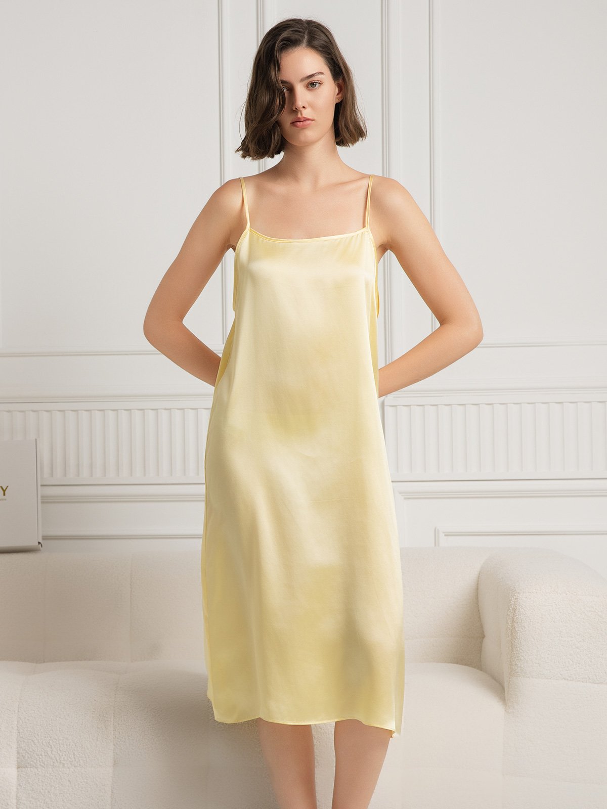 [Vaaleankeltainen] SilkSilky-FI 19Momme Silk Sleeveless Dress 003