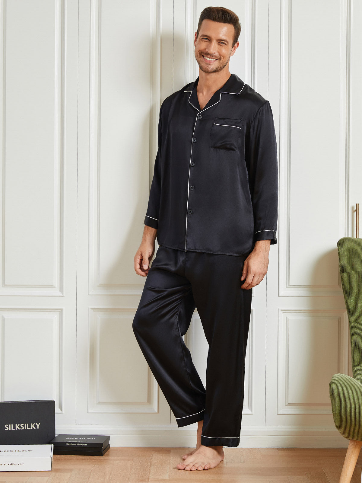 [Musta] SilkSilky-FI 19Momme Mens Pajamas 005