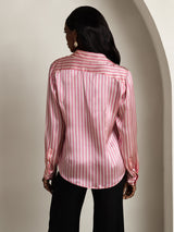 [Rosa Raita] SilkSilky-FI Long Sleeve Lapel Collar Naisten paita 002