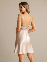 [Pinkki] SilkSilky-FI Spaghetti Strap Deep V Neck Yöpaita 002