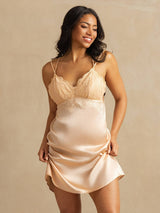 [Vaalea Pinkki] SilkSilky-FI Spagettihihna V Neck Yöpaita 003