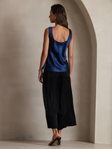 [Dark Blue] SilkSilky  19Momme Stretch Silk Charmeuse Sleeveless Scoop Neck Camisole Top 002