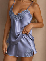 [Teräksensininen] SilkSilky-FI Spaghetti Strap V Neck Camisole Setti 004