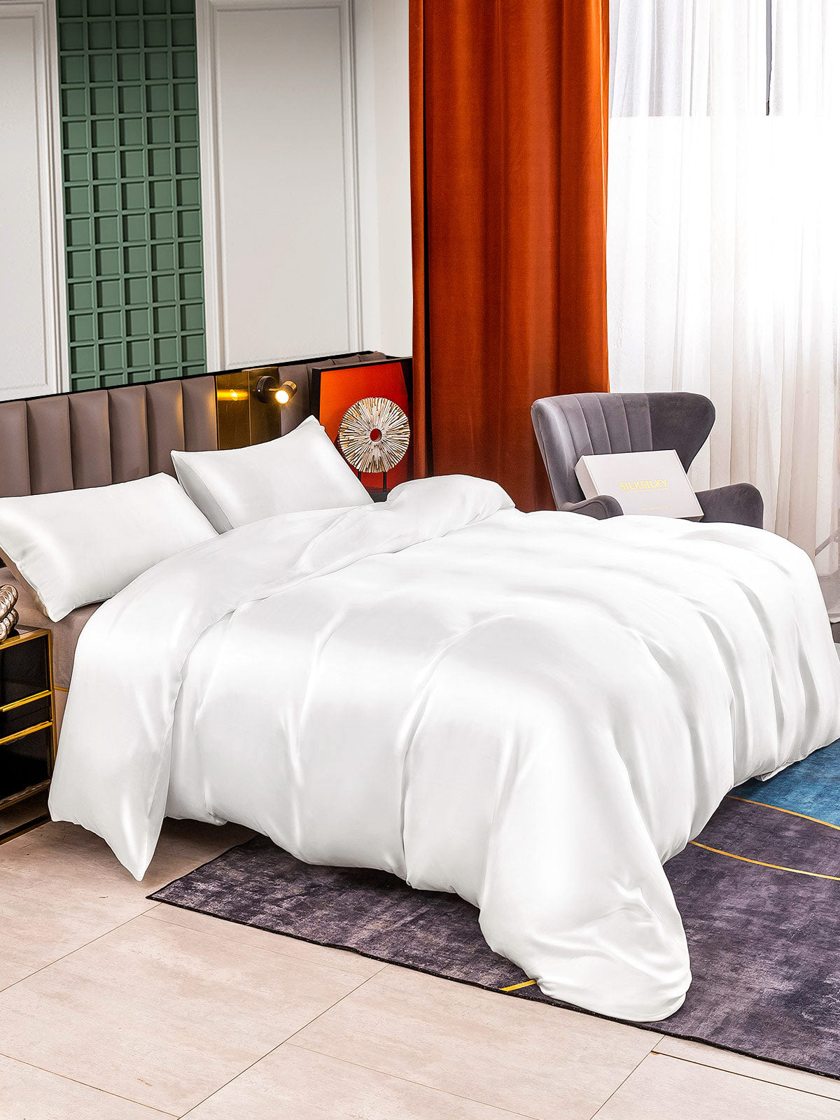 [Valkoinen] SilkSilky-FI 25Momme Vuodevaatteet Setti 004