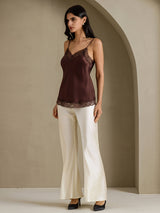 [Ruskea] SilkSilky-FI Spaghetti Strap V Neck Camisole Top 010
