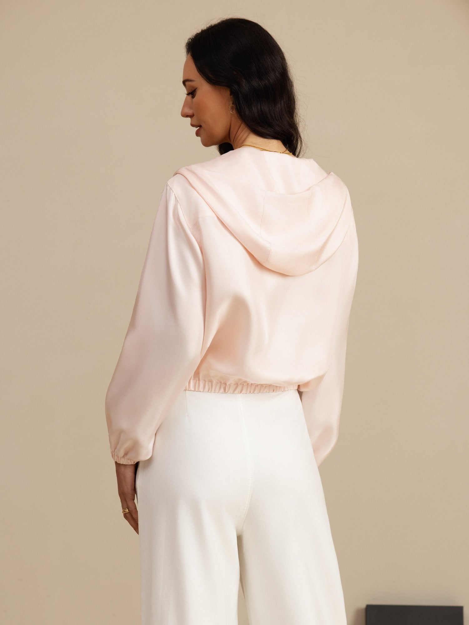 [Pinkki] SilkSilky-FI 18Momme Pitkähihainen Pystykaulus Naisten Päällysvaatteet 002