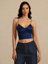 [Tummansininen] SilkSilky-FI Spaghetti Strap V Neck Camisole Top 003