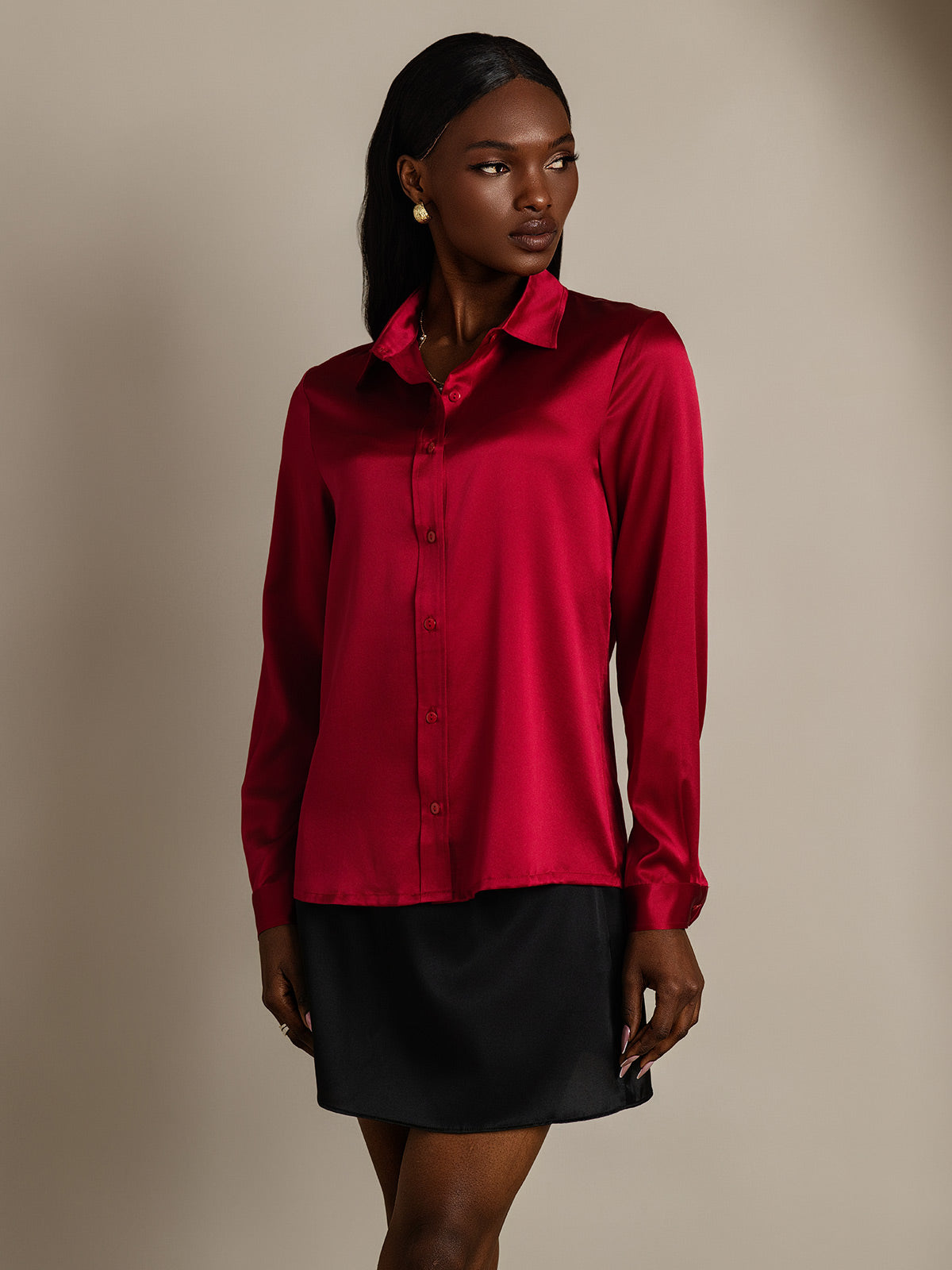 [Viini] SilkSilky-FI 19Momme Silk Long Sleeve Collar Naisten paita 007
