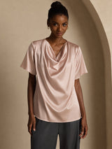 [Toscana] SilkSilky-FI Short Sleeve Cowl Neck Naisten Puserot 001