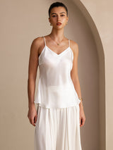 [Valkoinen] SilkSilky-FI Spaghetti Strap V Neck Camisole Top 001