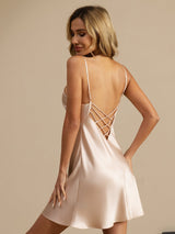 [Pinkki] SilkSilky-FI Spaghetti Strap V Neck Yöpaita 002