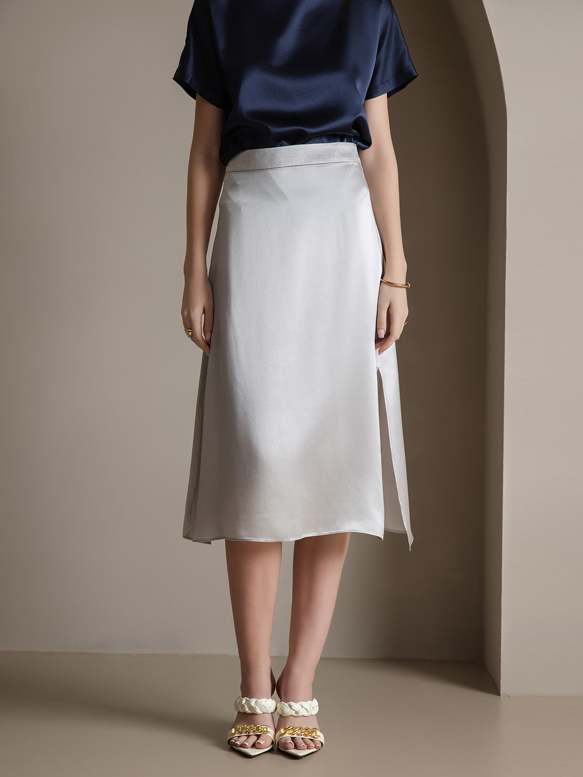 [Vaalean Harmaa] SilkSilky-FI 19Momme Skirt 005