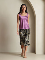 [Tumma Violetti] SilkSilky-FI 19Momme Hihaton Syvä Pyöreä Pääntie Camisole Top 007