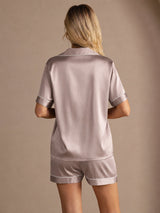 [Varjonharmaa] SilkSilky-FI Short Sleeve Notkokaulus Naisten Pyjamat 002