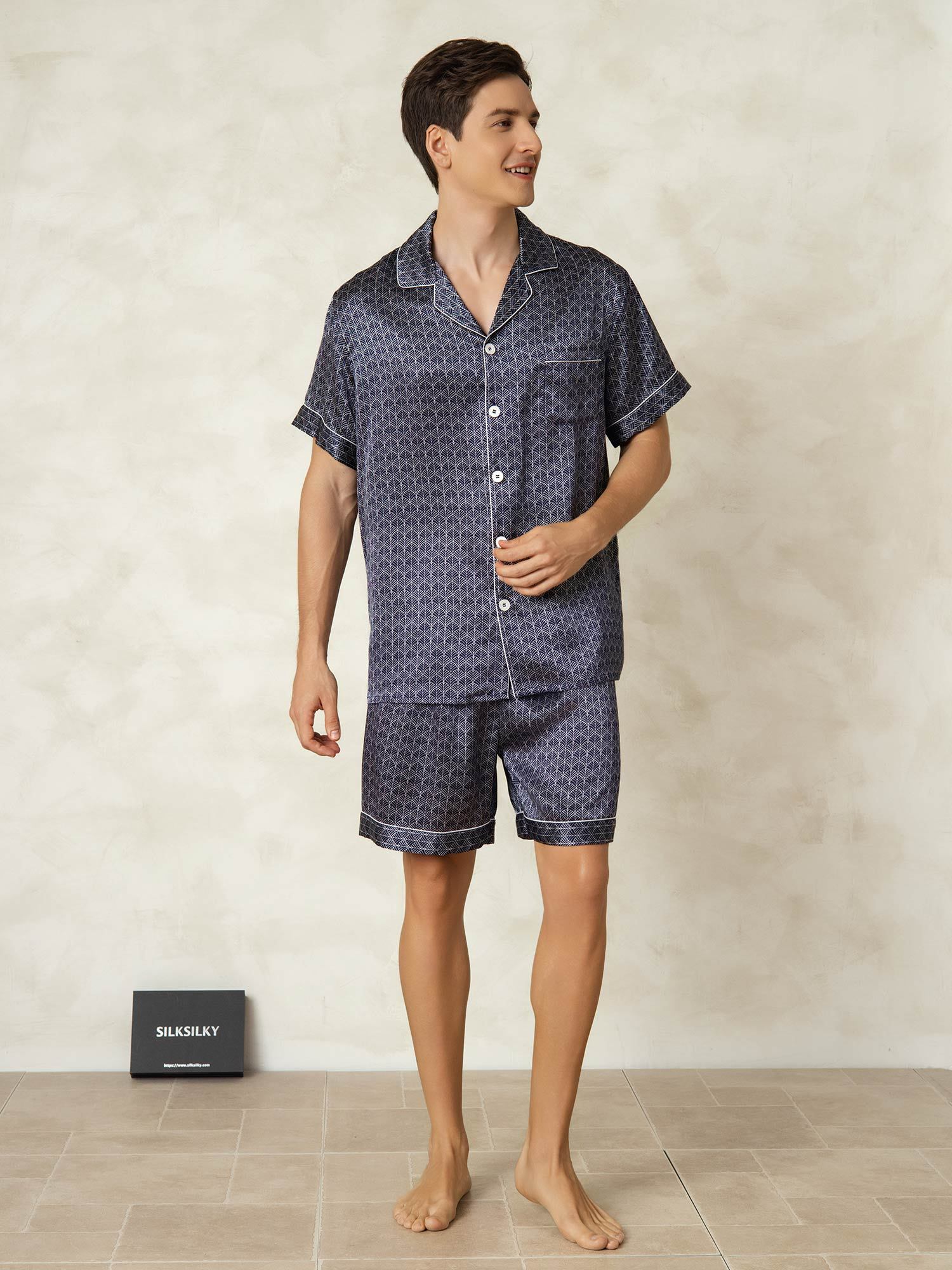 [LaivastoGinkgo] SilkSilky-FI Lapel Collar Miesten Pyjamat 006