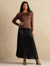 [Kahvi] SilkSilky-FI Long Sleeve Crew Neck Naisten T-paita 008