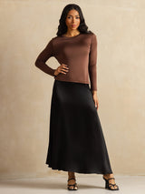 [Kahvi] SilkSilky-FI Long Sleeve Crew Neck Naisten T-paita 008