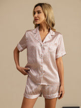 [Vaaleanpunainen Sydän Geo] SilkSilky-FI Short Sleeve Notkokaulus Naisten Pyjamat 003