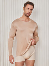 [Beige] SilkSilky-FI Long Sleeve Round Neck Miesten T-paita 001