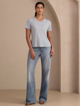[Harmaansininen] SilkSilky-FI Short Sleeve V Neck Naisten T-paita 006