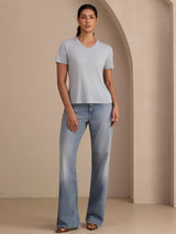 [Harmaansininen] SilkSilky-FI Short Sleeve V Neck Naisten T-paita 006