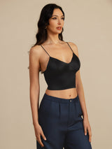 [Musta] SilkSilky-FI Spaghetti Strap V Neck Camisole Top 002