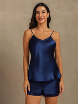 [Tummansininen] SilkSilky-FI Spagettihihna V Neck Camisole Setti 003