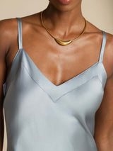 [Harmaansininen] SilkSilky-FI Spaghetti Strap V Neck Mekko 006
