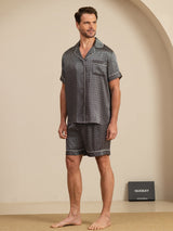 [Musta Ginkgo] SilkSilky-FI Short Sleeve Notkokaulus Miesten Pyjamat 004