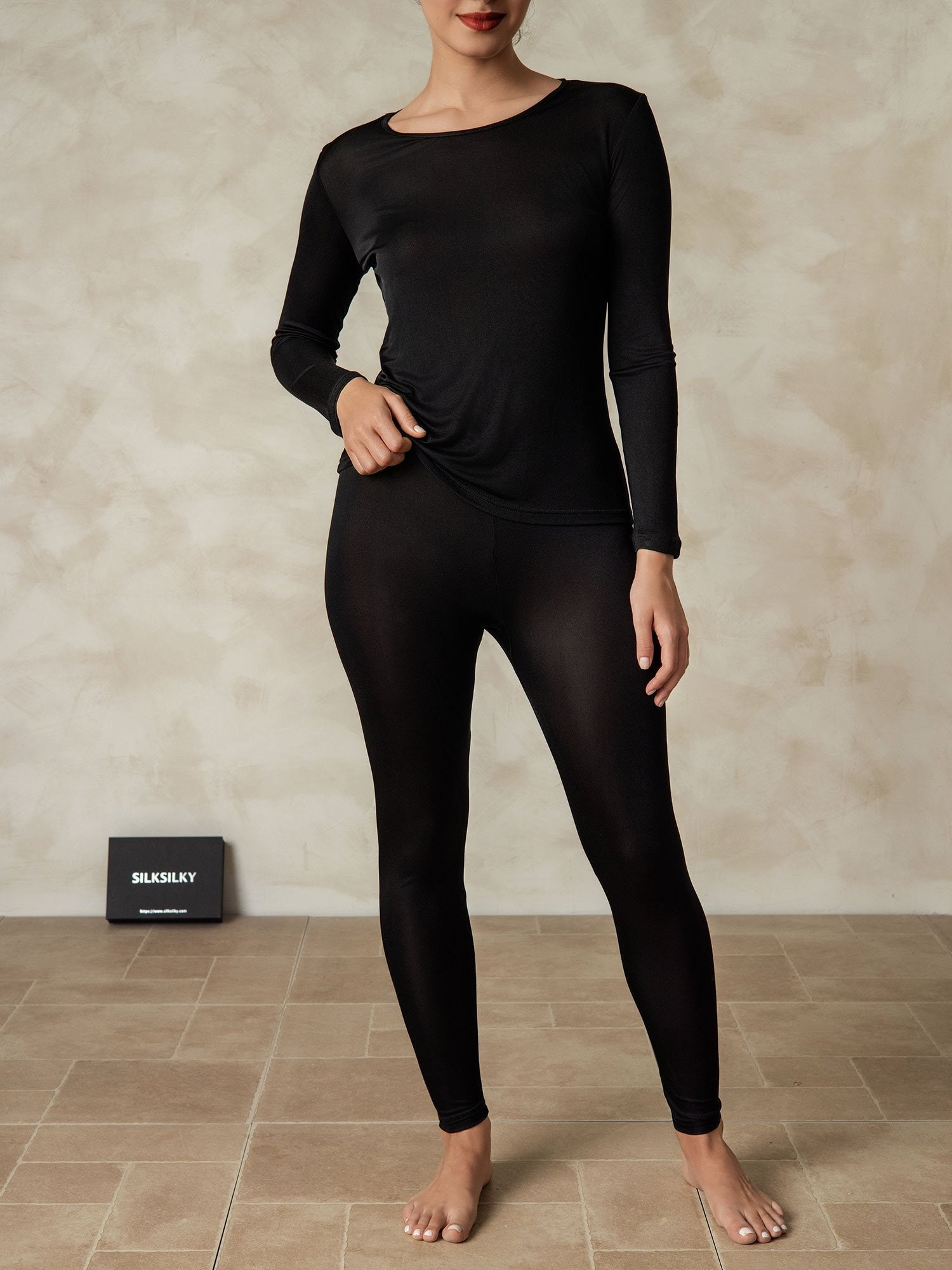 [Musta] SilkSilky-FI Long Sleeve Round Neck Naisten Pitkät Alusvaatteet 001