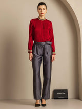 [Harmaa] SilkSilky-FI 32Momme Silk-Wool Blend Womens Pants 006