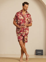 [Viininpunainen Lohikäärme] SilkSilky-FI Short Sleeve Notkokaulus Miesten Pyjamat 007