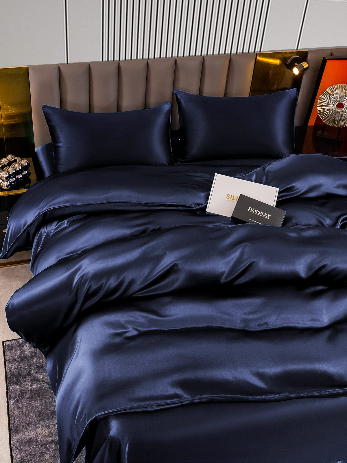 [Tummansininen] SilkSilky-FI 22Momme Bedding Set 004