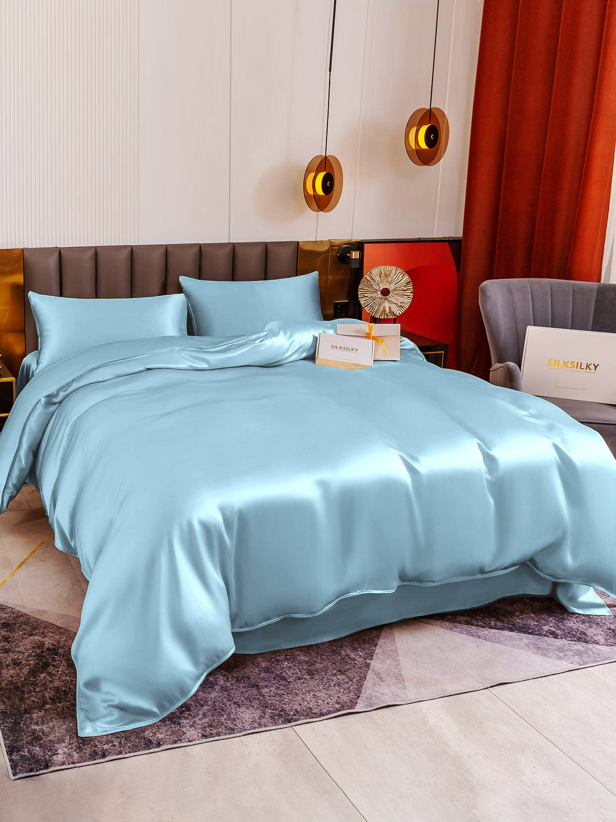 [Vaaleansininen] SilkSilky-FI 19Momme Bedding Set 004
