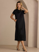 [Musta] SilkSilky-FI Short Sleeve Round Neck Mekko 004