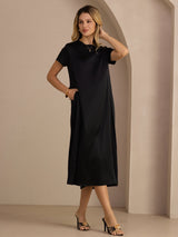 [Musta] SilkSilky-FI Short Sleeve Crew Neck Mekko 004