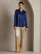 [Tummansininen] SilkSilky-FI Long Sleeve Lapel Collar Naisten paita 004