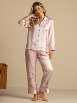 [Pinkki] SilkSilky-FI Long Sleeve Notkokaulus Naisten Pyjamat 001