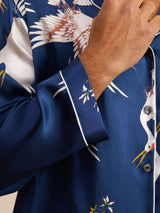 [Tummansininen] SilkSilky-FI Long Sleeve Notkokaulus Miesten Pyjamat 006