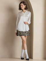 [Valkoinen] SilkSilky-FI Long Sleeve Lapel Collar Naisten paita 006