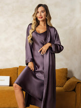 [Purppuranharmaa] SilkSilky-FI Long Sleeve V Neck Yöpaita ja Aamutakkisetti 003