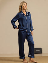 [Tummansininen] SilkSilky-FI Pitkähihainen Notkokaulus Naisten Pyjamat 007