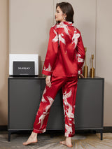 [Tummanpunainen] SilkSilky-FI Long Sleeve Notkokaulus Naisten Pyjamat 006
