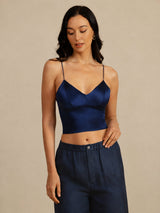 [Tummansininen] SilkSilky-FI Spaghetti Strap V Neck Camisole Top 005