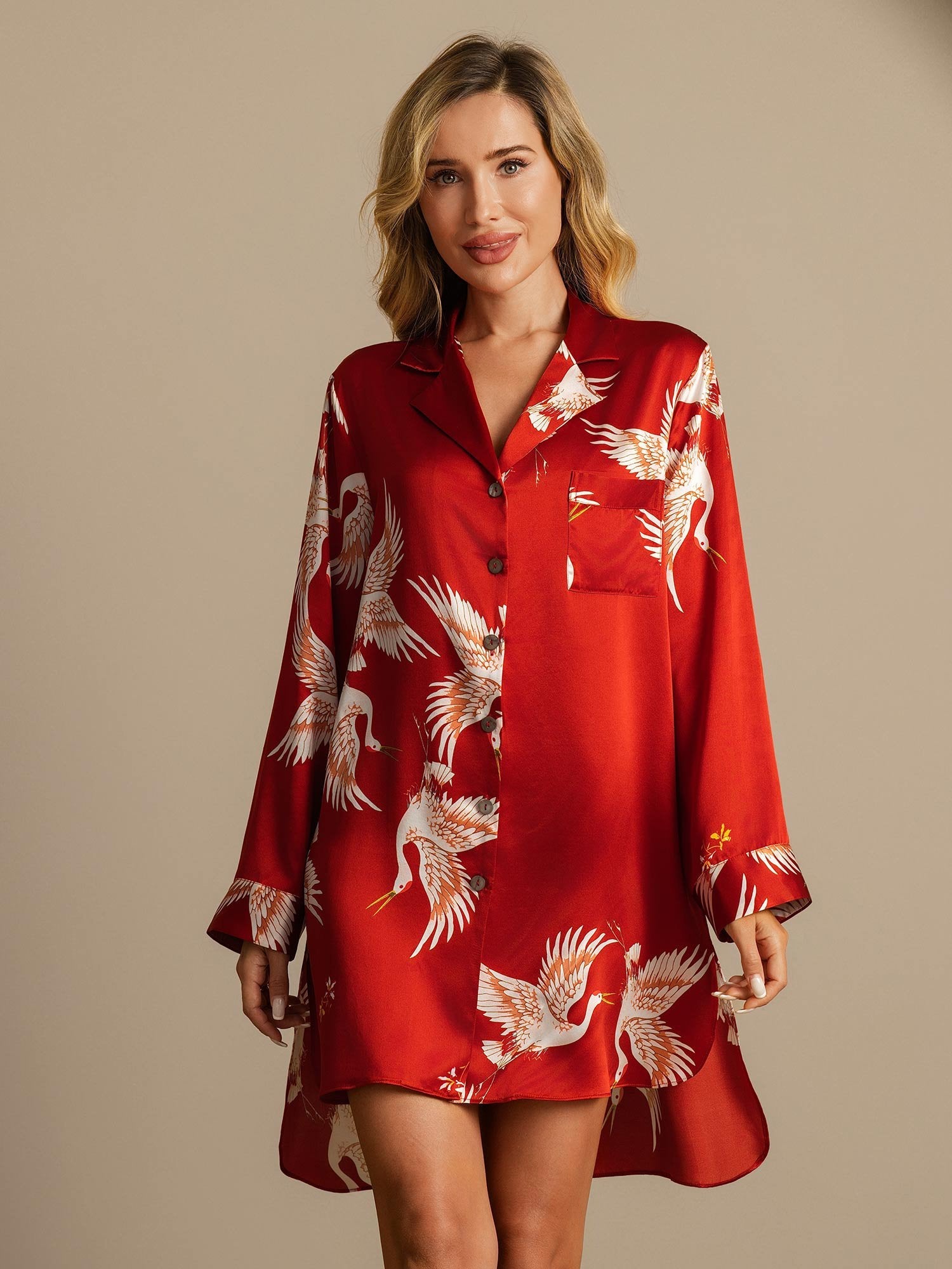 [Tummanpunainen] SilkSilky-FI 19Momme Nightshirt 003,