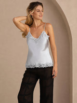 [Harmaansininen] SilkSilky-FI Spaghetti Strap V Neck Camisole Top 001